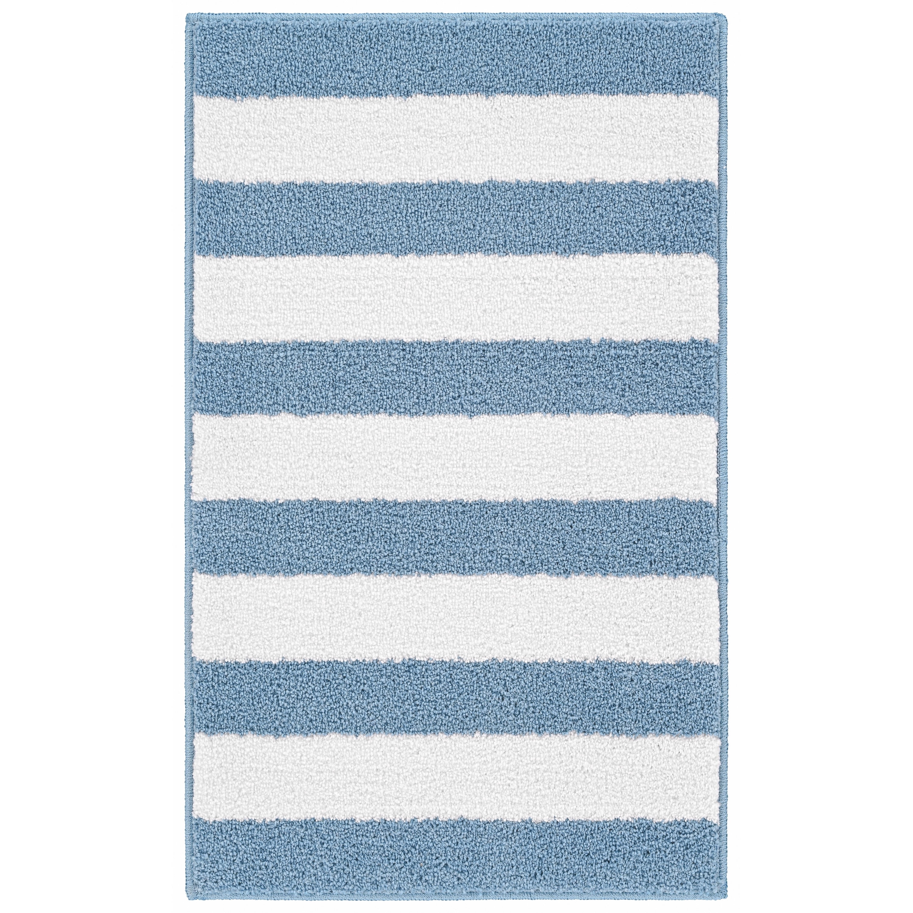Garland Rug Beach Stripe Washable Basin Blue/White Bathroom Rug, 21" x 34"