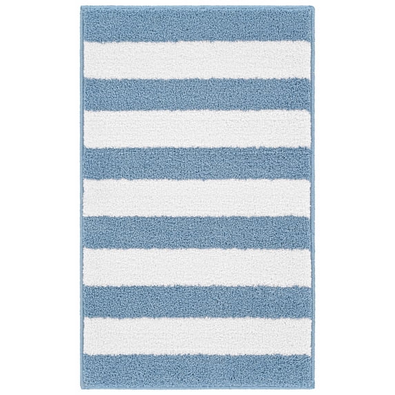 Garland Rug Beach Stripe Washable Basin Blue/White Bathroom Rug, 21" x 34"