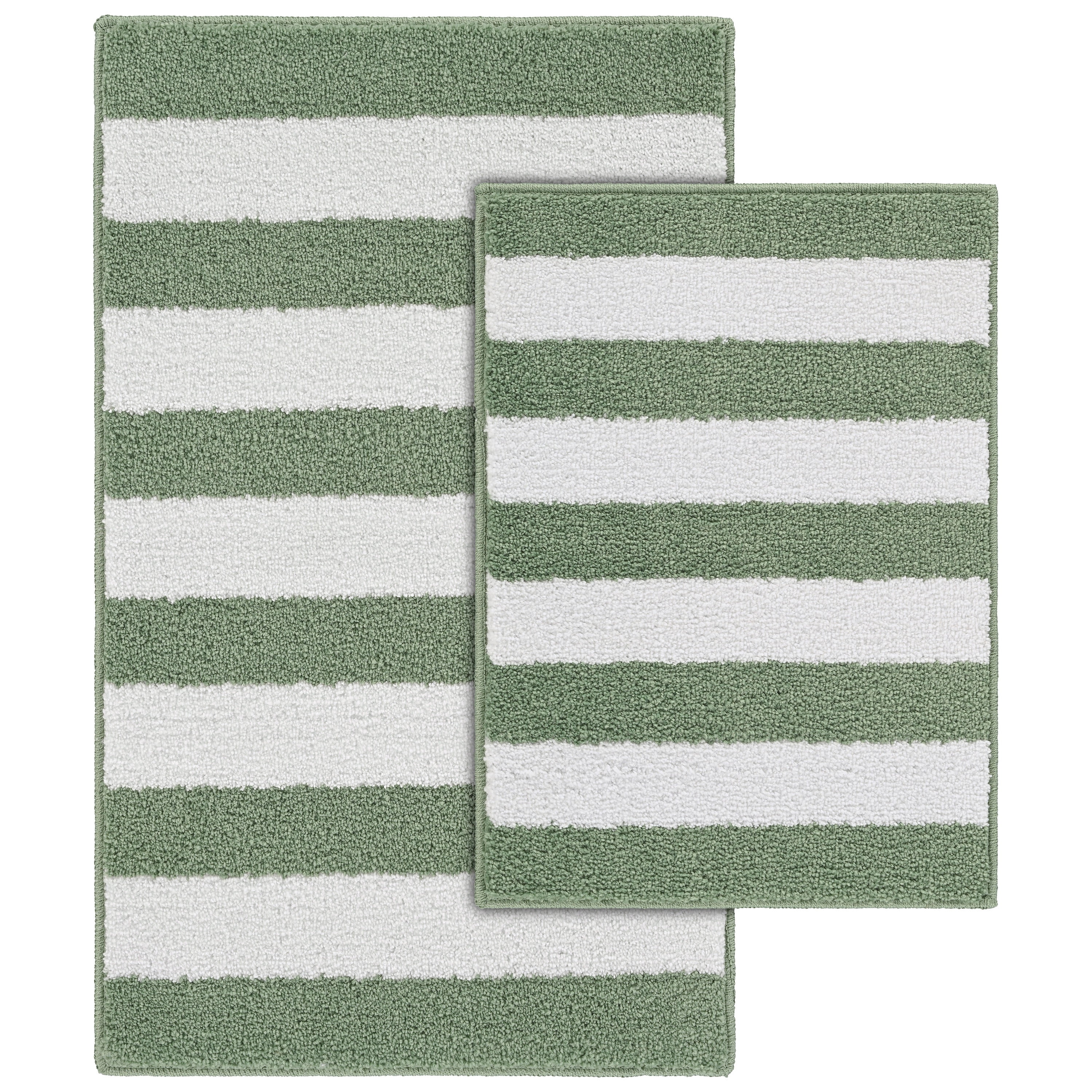 Garland Rug Beach Stripe Washable Bath Rug Set, 2 Piece Set (17"x24" Bath Rug, & 21"x34" Bath Rug) Deep Fern