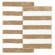 Garland Rug Beach Stripe Washable Bath Rug Set, 2 Piece Set (17"x24" Bath Rug, & 21"x34" Bath Rug) Tan/White