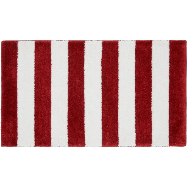 Garland Rug Beach Stripe Washable Crimson Red/White Bathroom