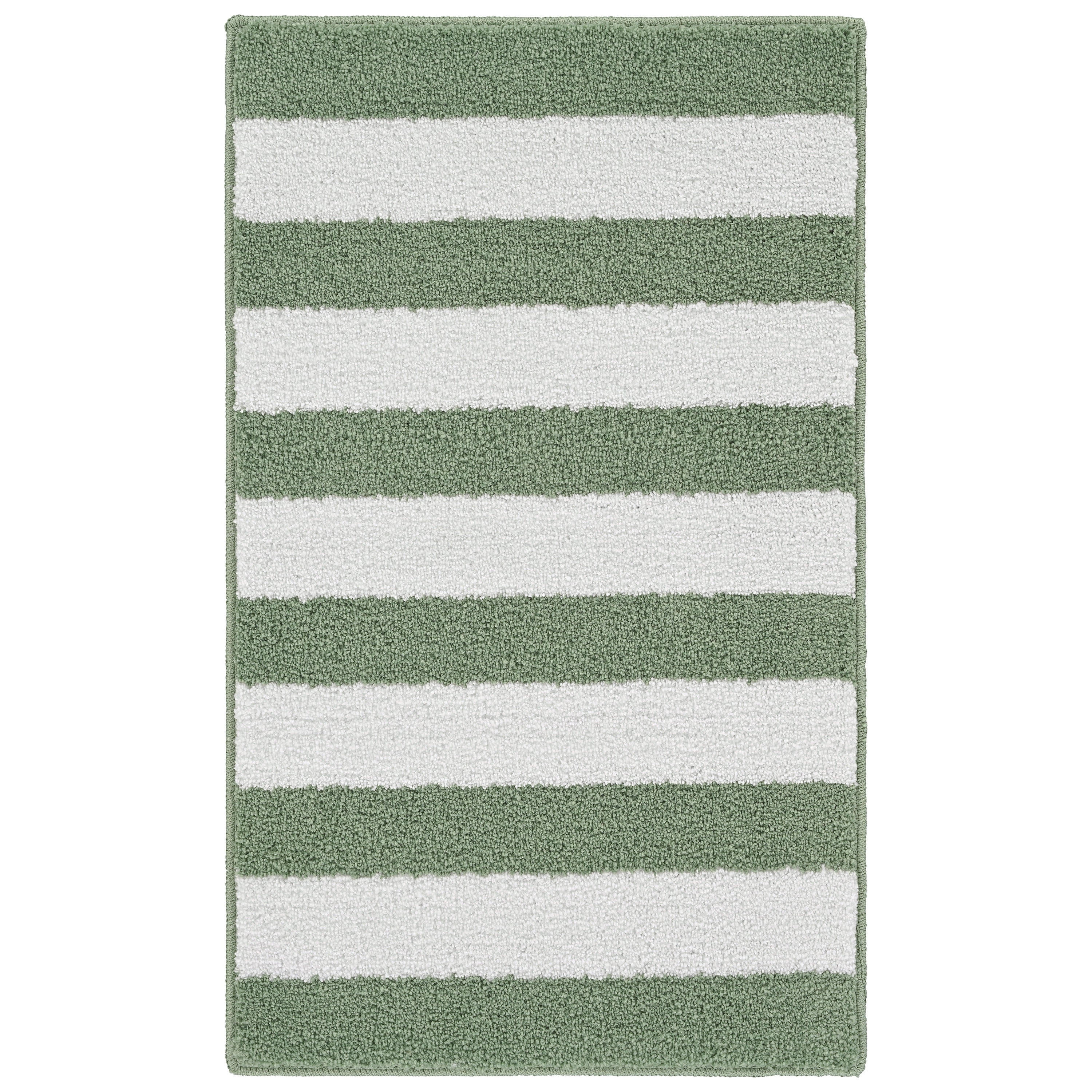 Garland Rug Beach Stripe Washable Deep Fern/White Bathroom Rug, 21" x 34"