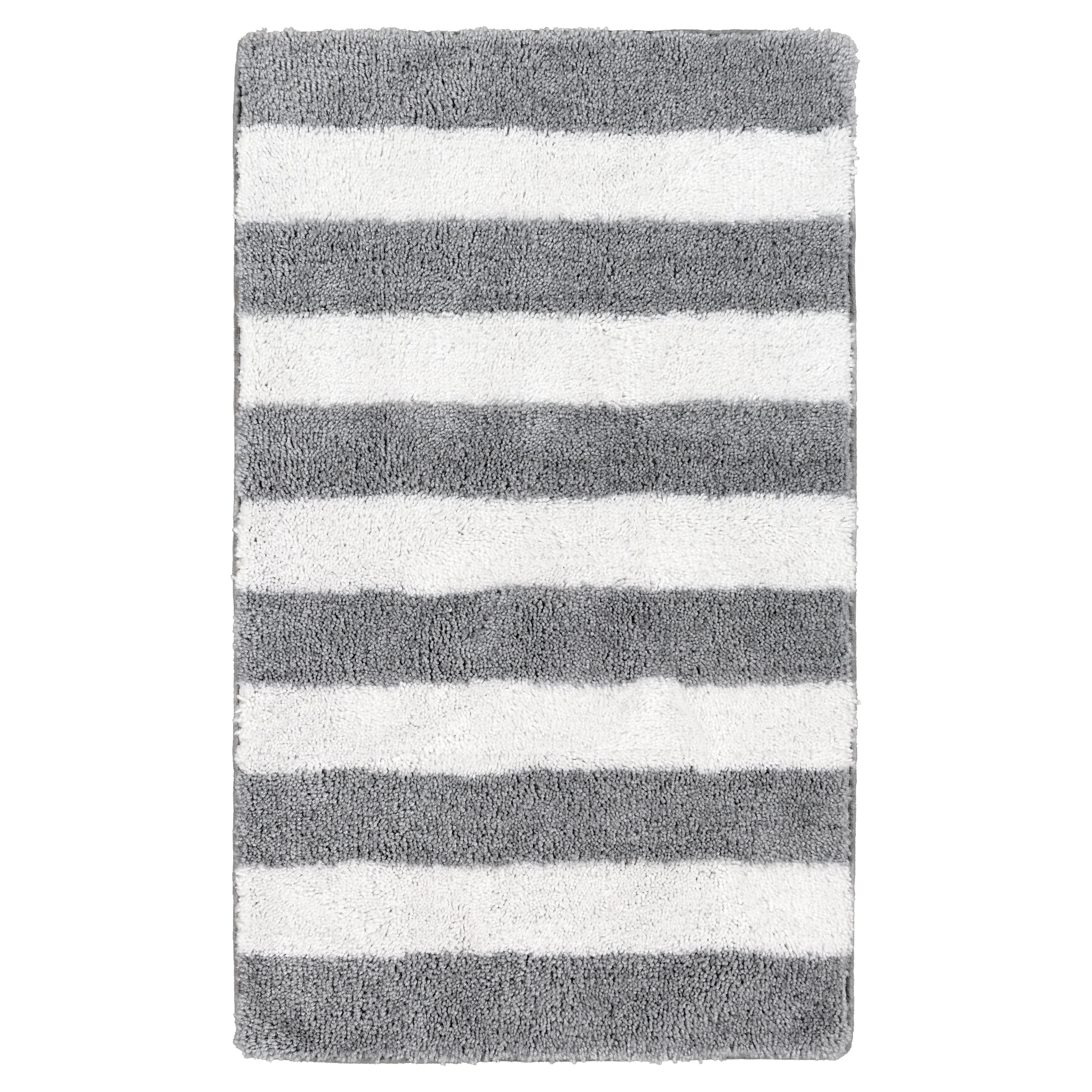 Garland Rug Beach Stripe Washable Silver/White Bathroom Rug, 21" x 34"