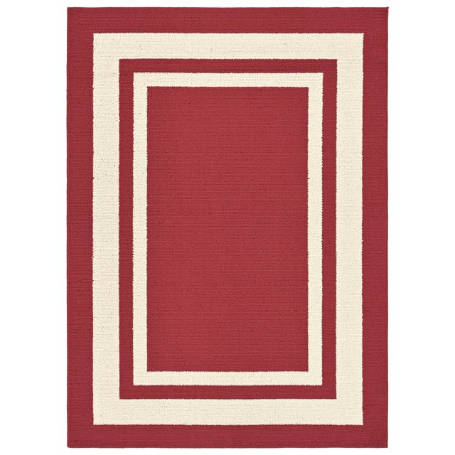 Garland Rug Borderline 5 ft. x 7 ft. Indoor/Outdoor Area Rug Red