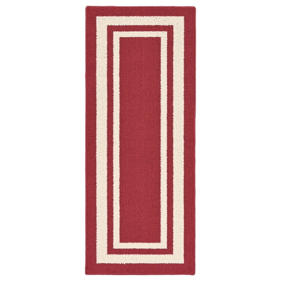 Garland Rug Borderline Polypropylene Burgundy/Tan Indoor/Outdoor Runner Rug, 2' x 5'