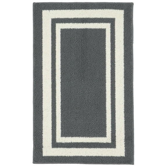 Garland Rug Borderline Polypropylene Cinder Gray/Ivory Indoor/Outdoor Accent Rug, 24" x 40"