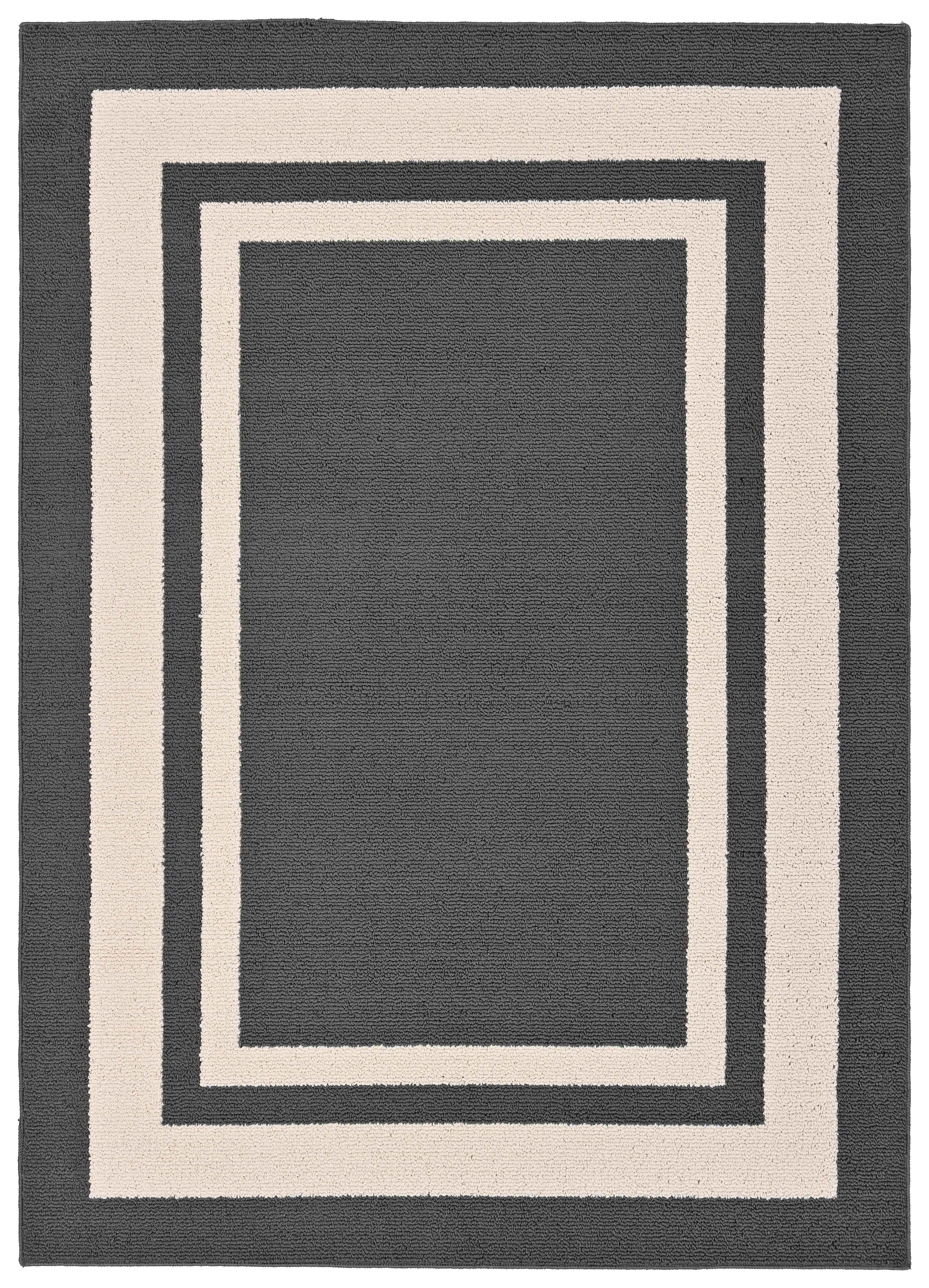 Garland Rug Borderline Polypropylene Cinder Gray/Ivory Indoor/Outdoor Area Rug, 5' x 7'