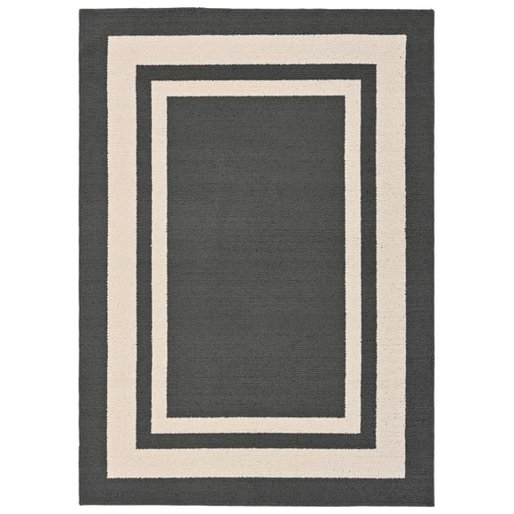 Garland Rug Borderline Polypropylene Cinder Gray/Ivory Indoor/Outdoor Area Rug, 5' x 7'