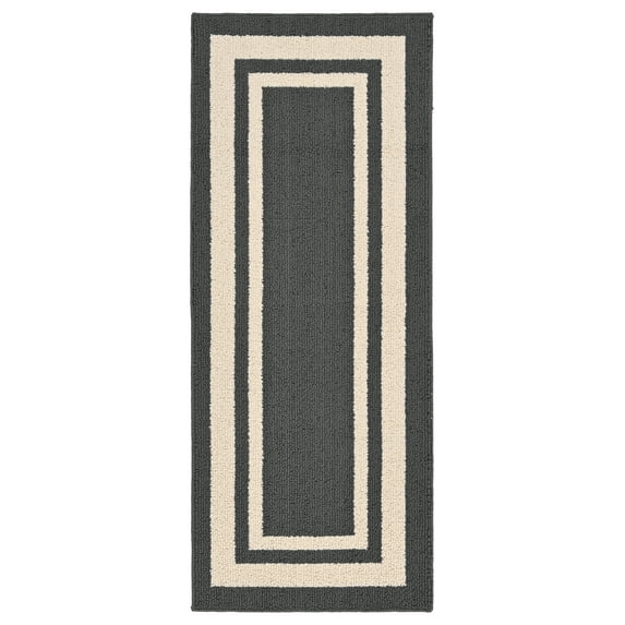 Garland Rug Borderline Polypropylene Cinder Gray/Ivory Indoor/Outdoor Runner Rug, 2' x 5'