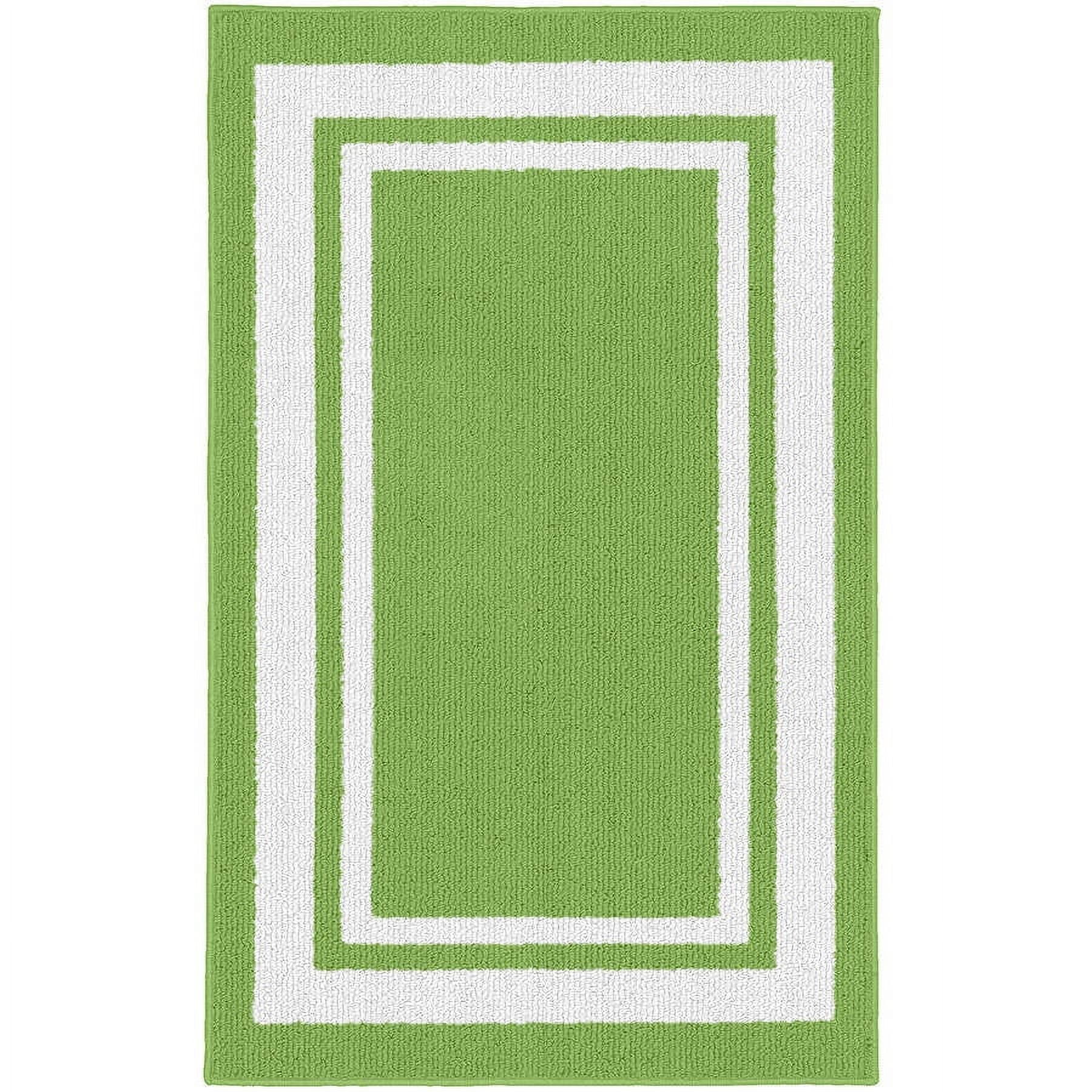 Grasshopper Green and White Geometric Tufted Synthetic Rug, 24" x 40"