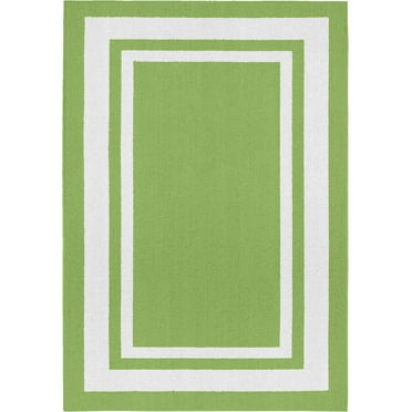 Garland Rug Borderline Polypropylene Grasshopper Green/White Indoor/Outdoor Area Rug, 5' x 7'