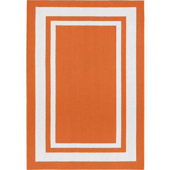 Garland Rug Borderline Polypropylene Orange/White Indoor/Outdoor Area Rug, 5' x 7'