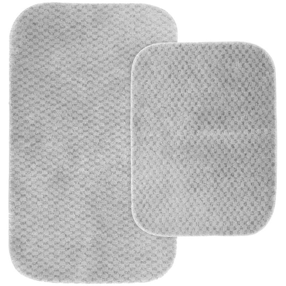Garland Rug Cabernet Washable Nylon Bath Rug Set, 2 Piece Set (17"x24" Bath Rug, & 21"x34" Bath Rug) Platinum Gray