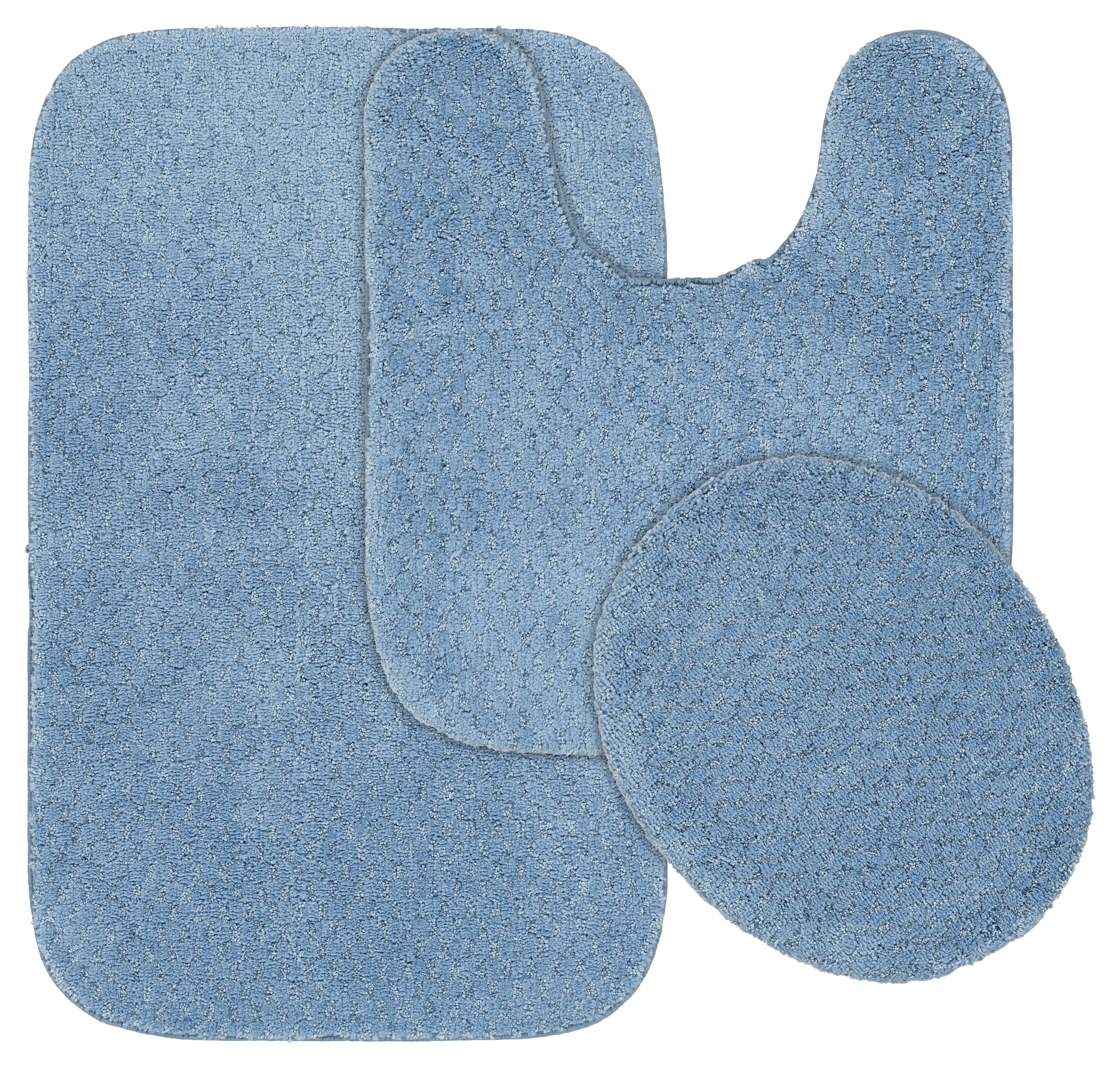 Garland Rug Cabernet Washable Nylon Bath Rug Set, 3 Piece Set (21"x34" Bath Rug, Contour Rug, & Toilet Lid) Basin Blue