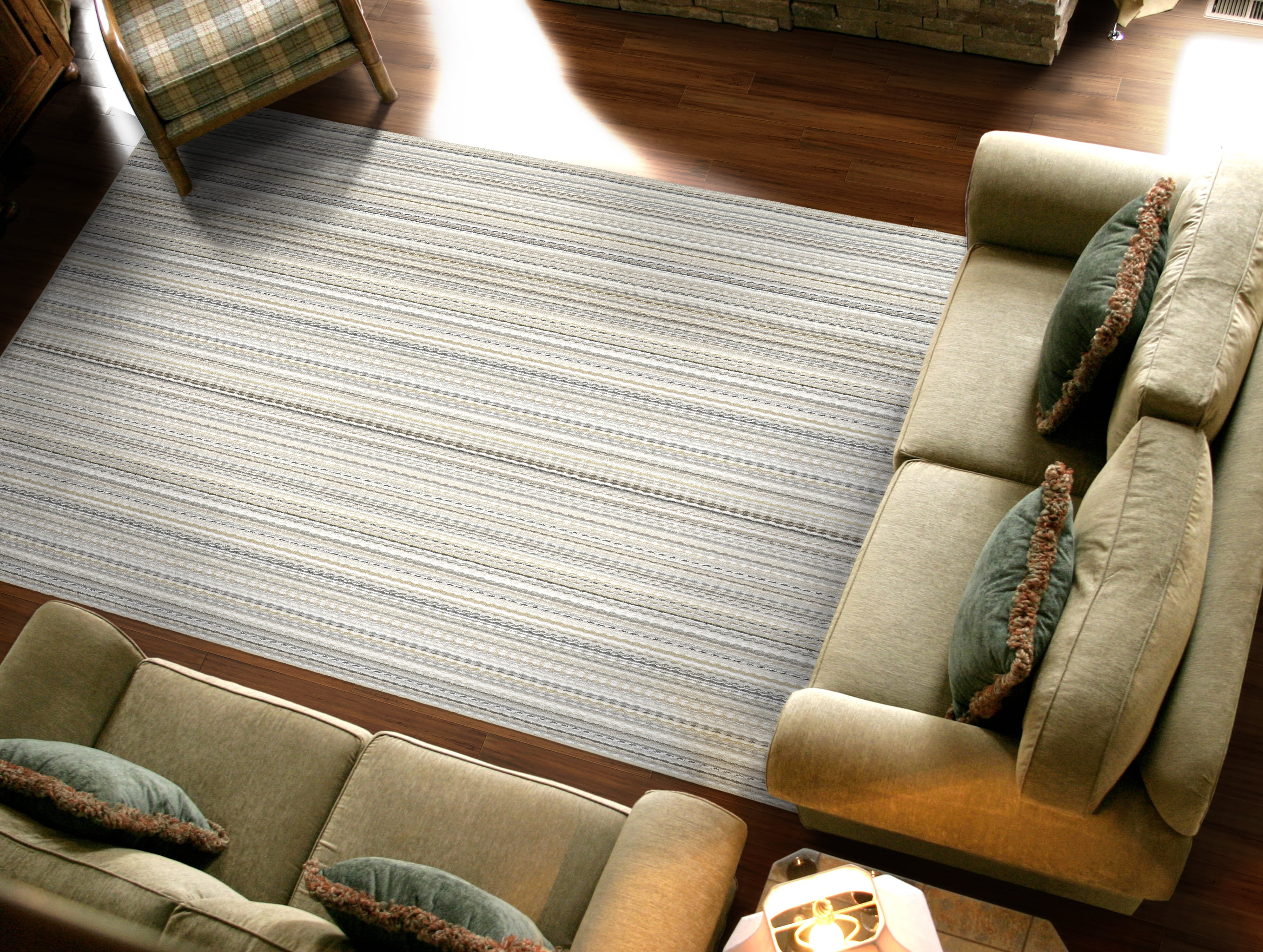 Carnival Stripe 12' Square Tufted Polypropylene Rug in Earth Tones