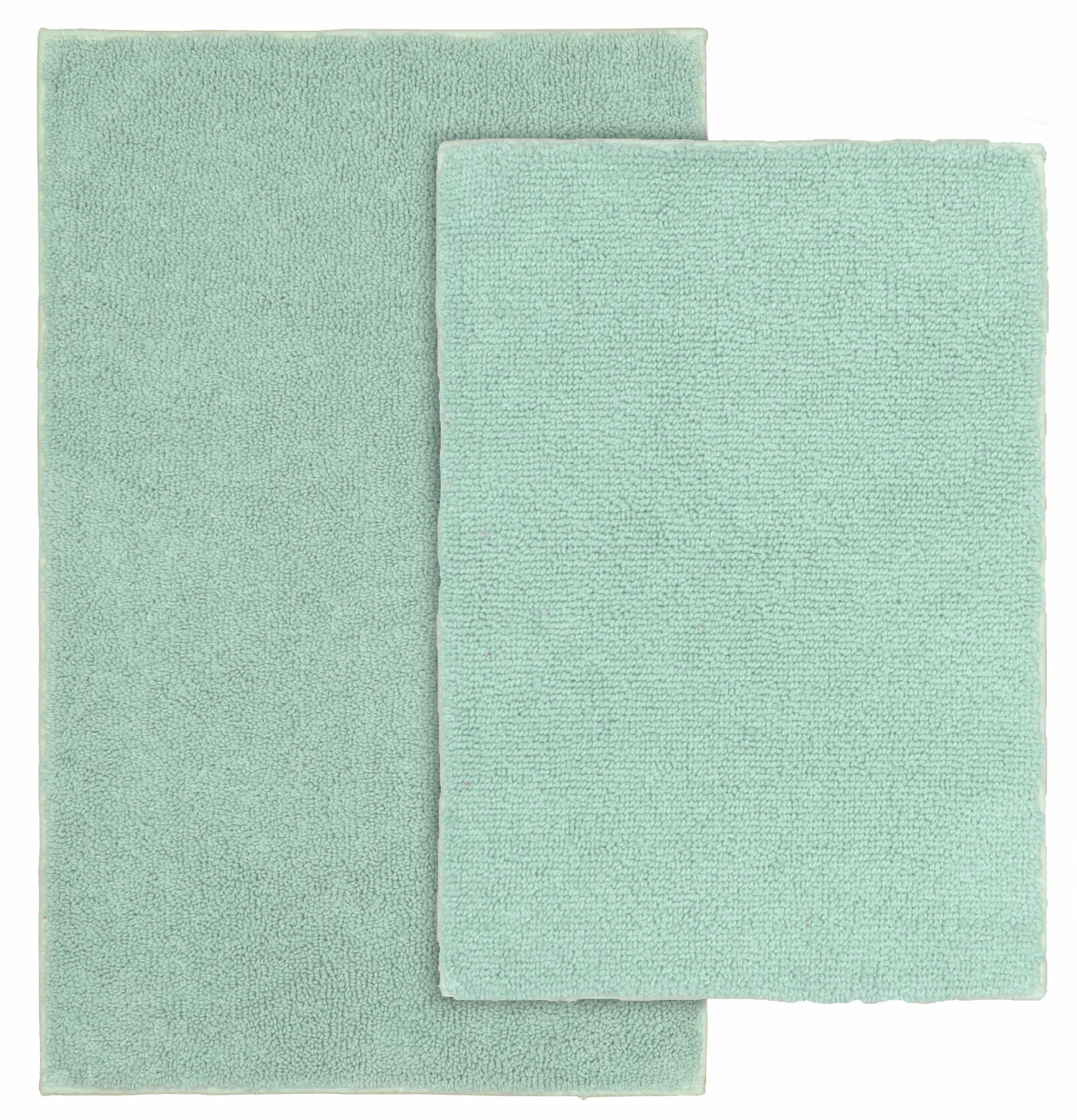 Garland Rug Classic Cotton Washable Bath Rug Set, 2 Piece Set (17"x24" Bath Rug, & 21"x34" Bath Rug) Sea Foam