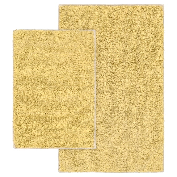Garland Rug Classic Cotton Washable Bath Rug Set, 2 Piece Set (17"x24" Bath Rug, & 21"x34" Bath Rug) Soft Yellow
