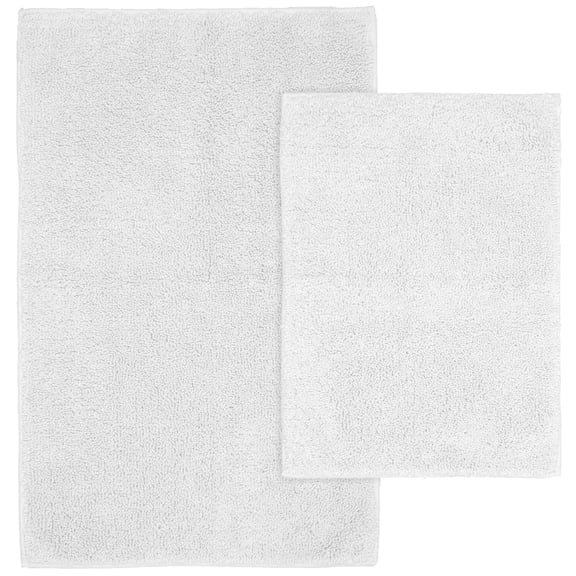 Garland Rug Classic Cotton Washable Bath Rug Set, 2 Piece Set (17"x24" Bath Rug, & 21"x34" Bath Rug) White