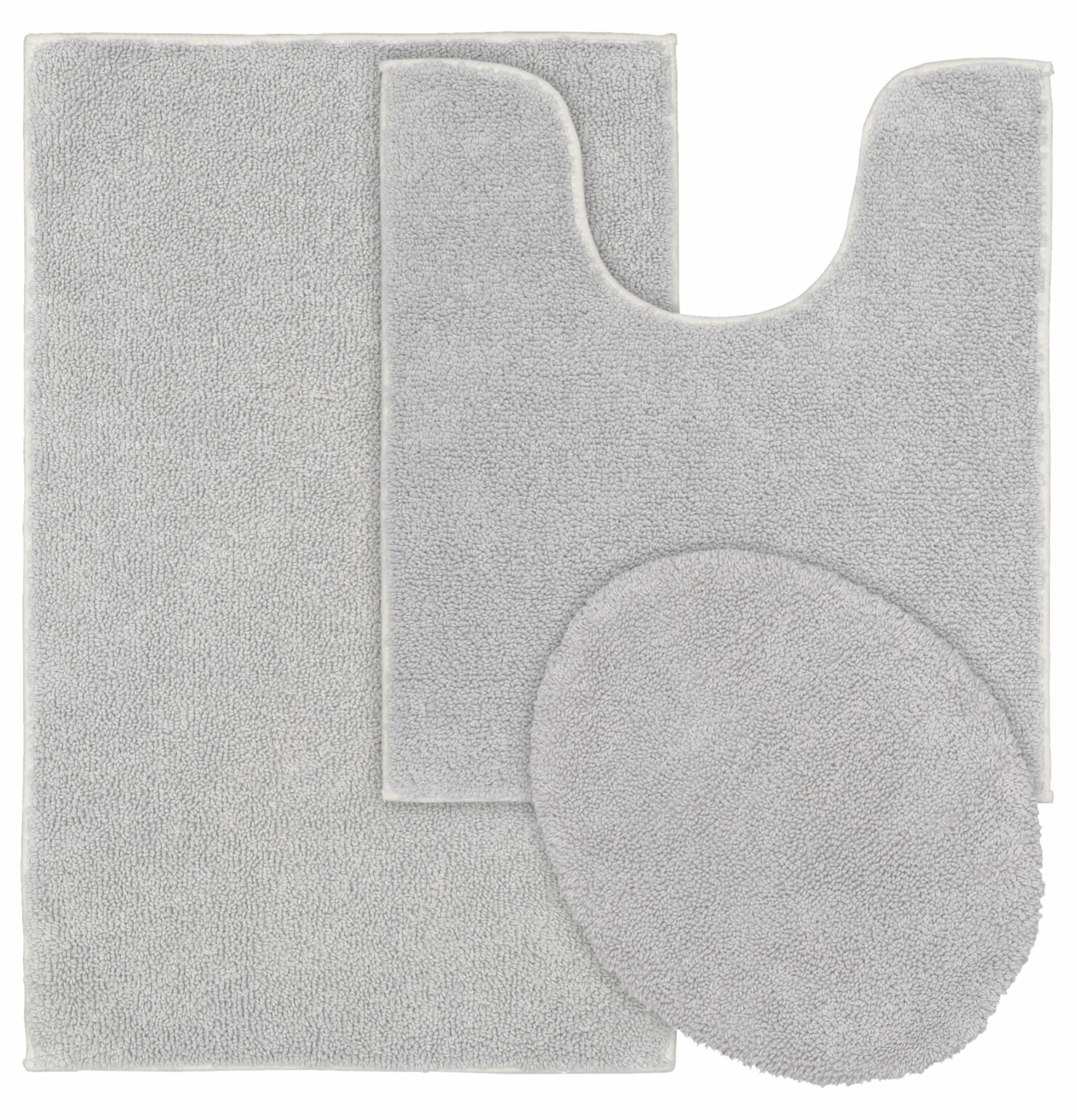 Garland Rug Classic Cotton Washable Bath Rug Set, 3 Piece Set (21"x34" Bath Rug, Contour Rug, & Toilet Lid) Platinum Gray
