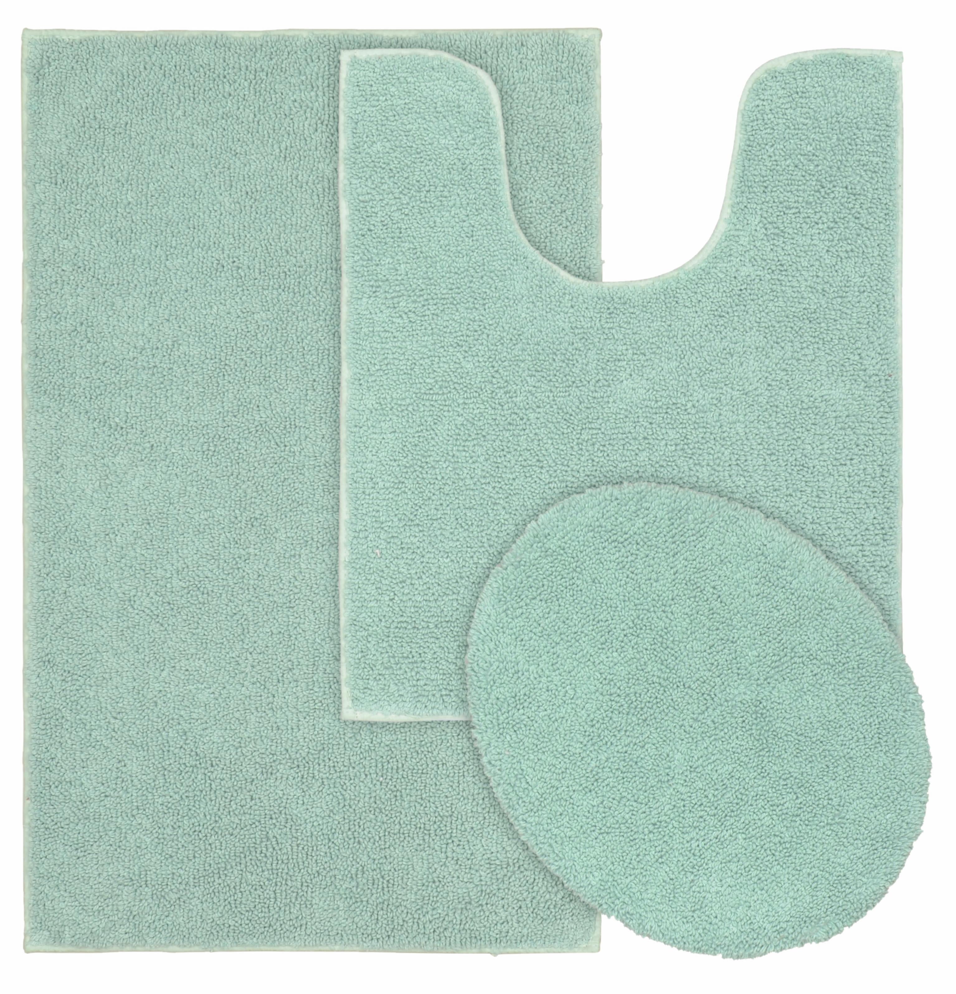 Garland Rug Classic Cotton Washable Bath Rug Set, 3 Piece Set (21"x34" Bath Rug, Contour Rug, & Toilet Lid) Sea Foam