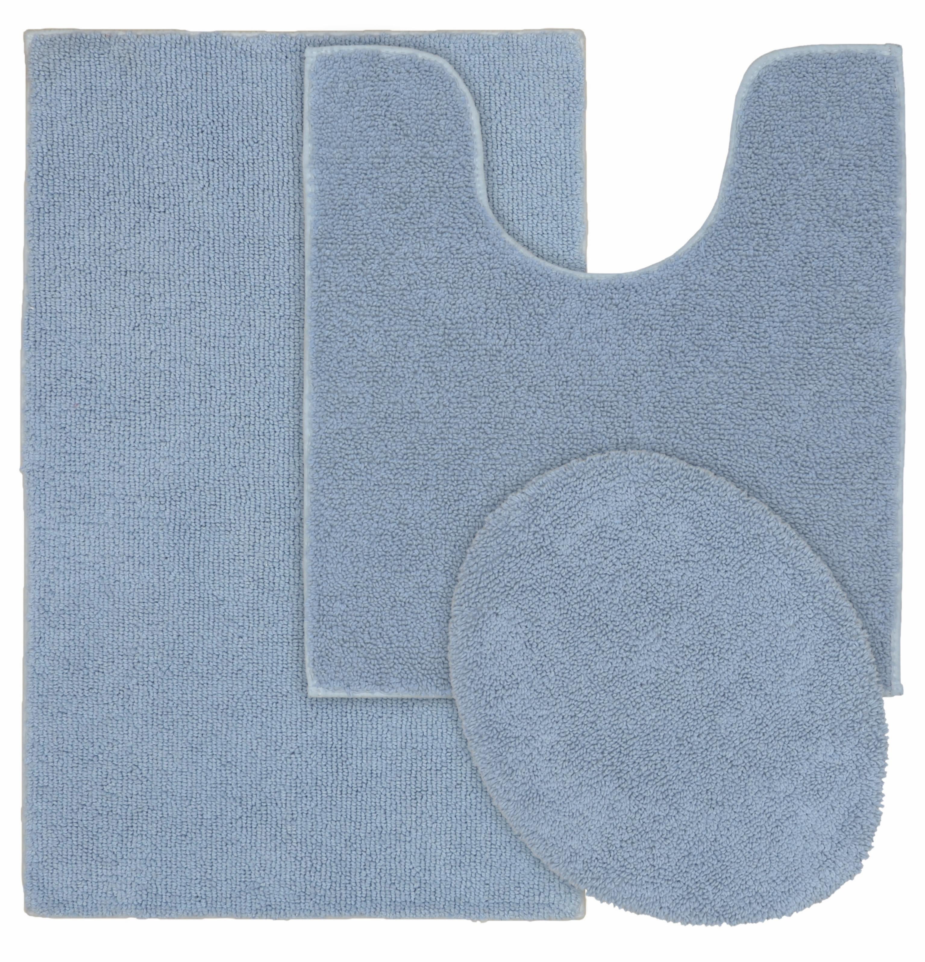Garland Rug Classic Cotton Washable Bath Rug Set, 3 Piece Set (21"x34" Bath Rug, Contour Rug, & Toilet Lid) Sky Blue