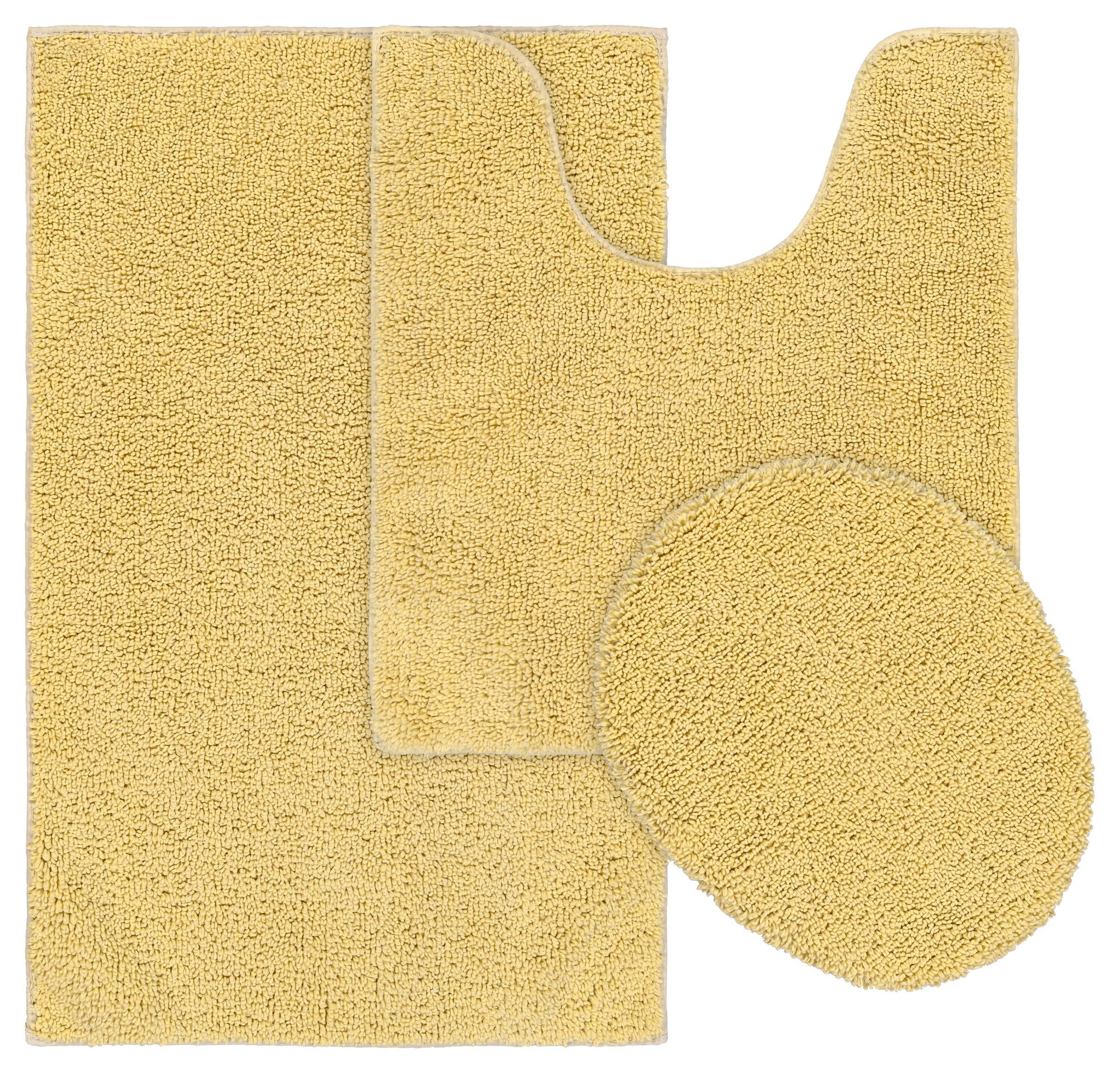 Garland Rug Classic Cotton Washable Bath Rug Set, 3 Piece Set (21"x34" Bath Rug, Contour Rug, & Toilet Lid) Soft Yellow