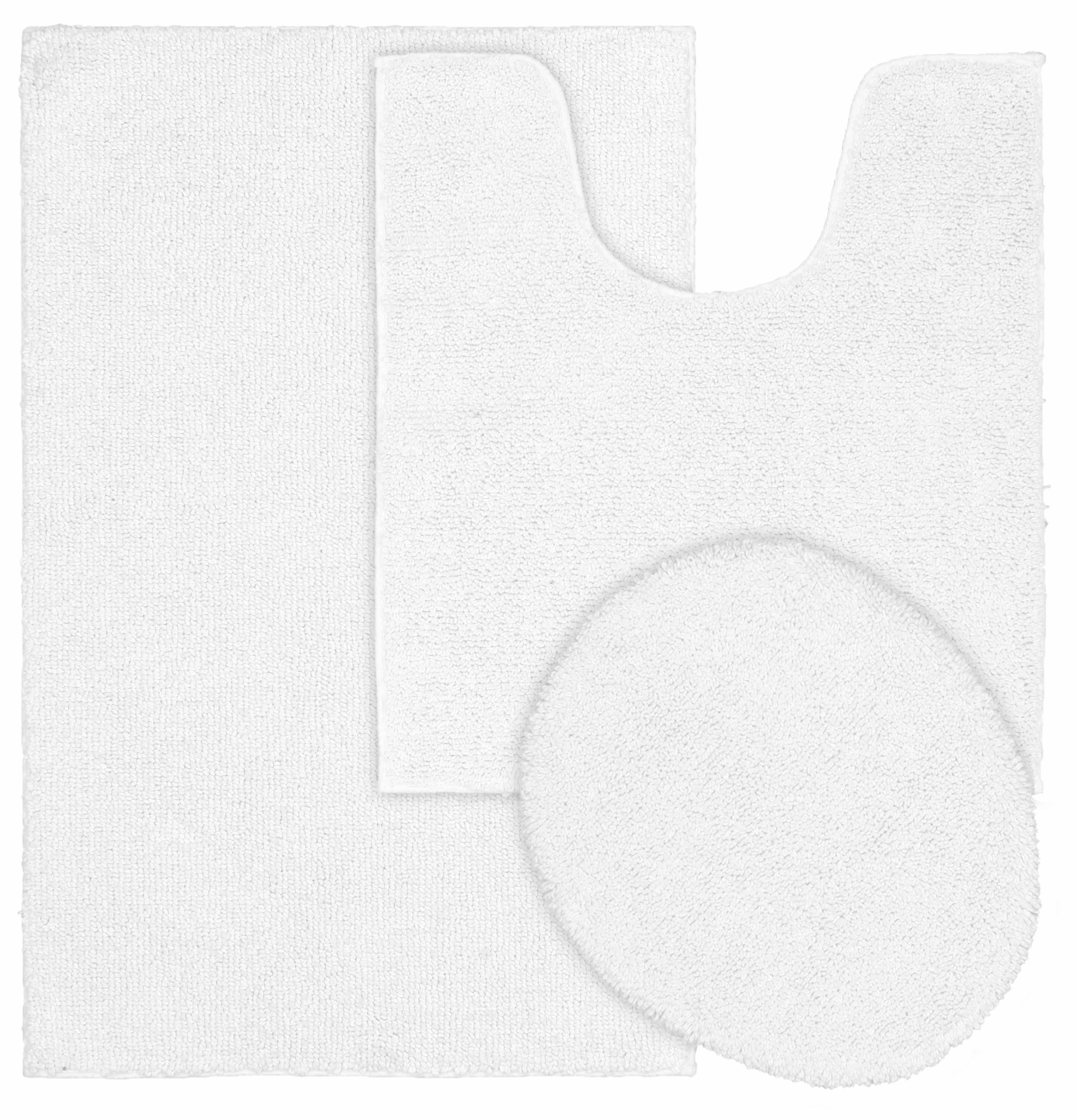 Garland Rug Classic Cotton Washable Bath Rug Set, 3 Piece Set (21"x34" Bath Rug, Contour Rug, & Toilet Lid) White