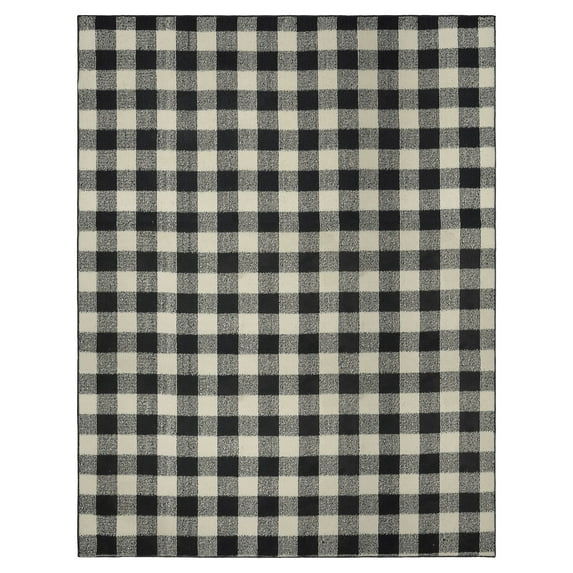 Garland Rug Country Living Buffalo Plaid Polypropylene Black/Ivory Indoor/Outdoor Area Rug, 7' x 10'