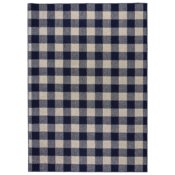 Garland Rug Country Living Buffalo Plaid Polypropylene Navy/Ivory Indoor/Outdoor Area Rug, 7' x 10'