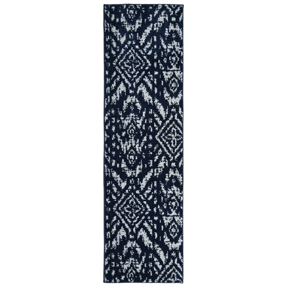 Garland Rug Denali Polypropylene Navy/Silver Indoor Runner Rug, 2' x 7'