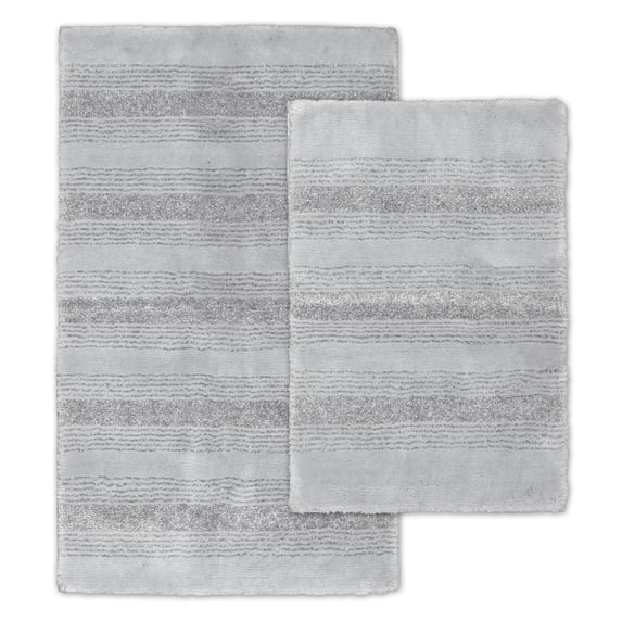 Garland Rug Essence Washable Nylon Bath Rug Set, 2 Piece Set (17"x24" Bath Rug, & 21"x34" Bath Rug) Platinum Gray