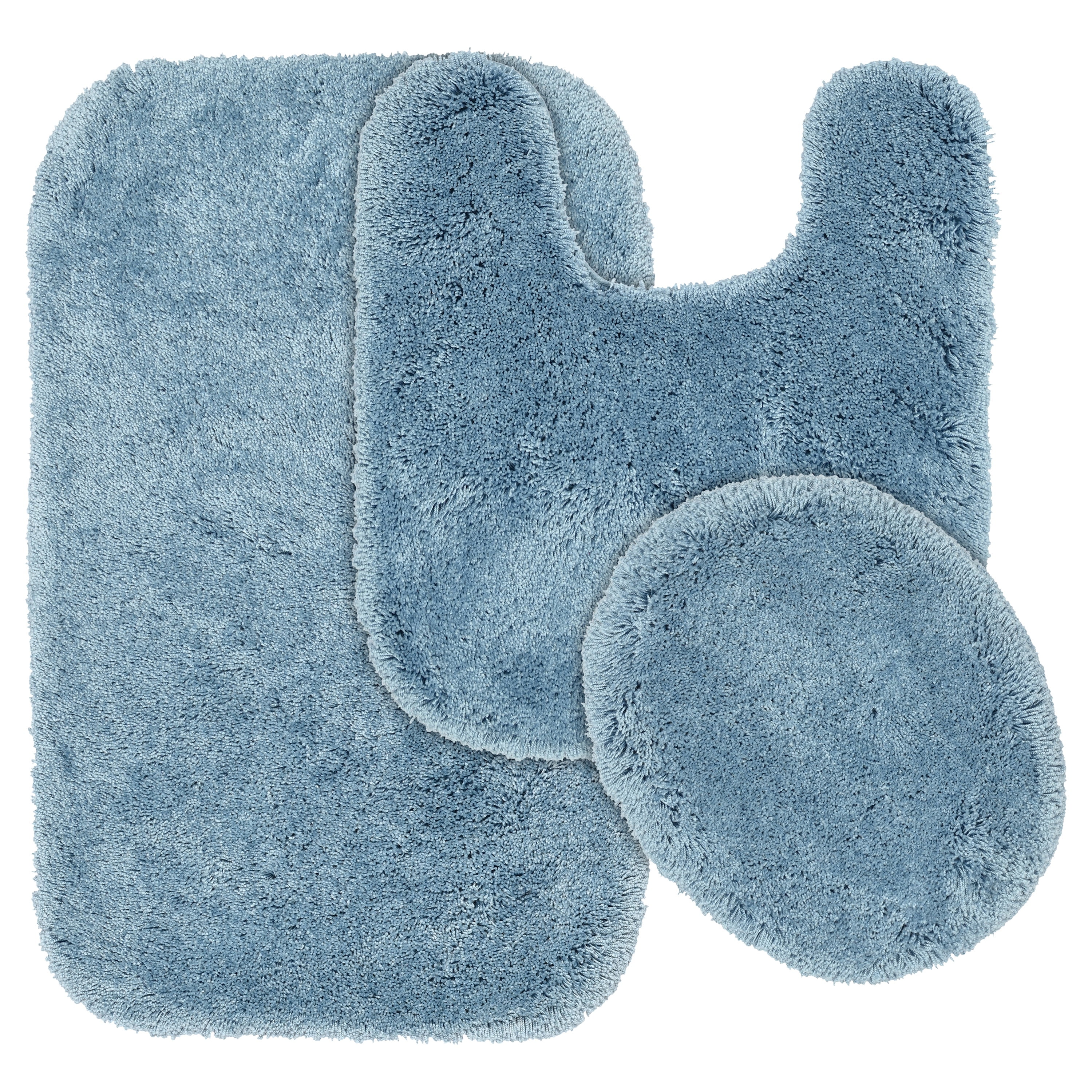 Finest Luxury Ultra Plush Blue Nylon 3-Piece Bath Rug Set