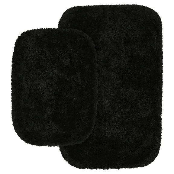 Garland Rug Finest Luxury Washable Bath Rug Set, 2 Piece Set (17"x24" Bath Rug, & 21"x34" Bath Rug) Black