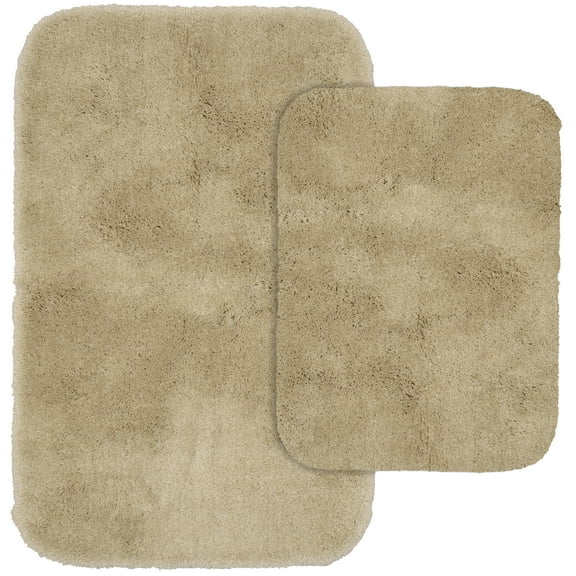Garland Rug Finest Luxury Washable Bath Rug Set, 2 Piece Set (17"x24" Bath Rug, & 21"x34" Bath Rug) Linen