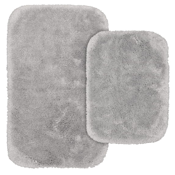 Garland Rug Finest Luxury Washable Bath Rug Set, 2 Piece Set (17"x24" Bath Rug, & 21"x34" Bath Rug) Platinum Gray