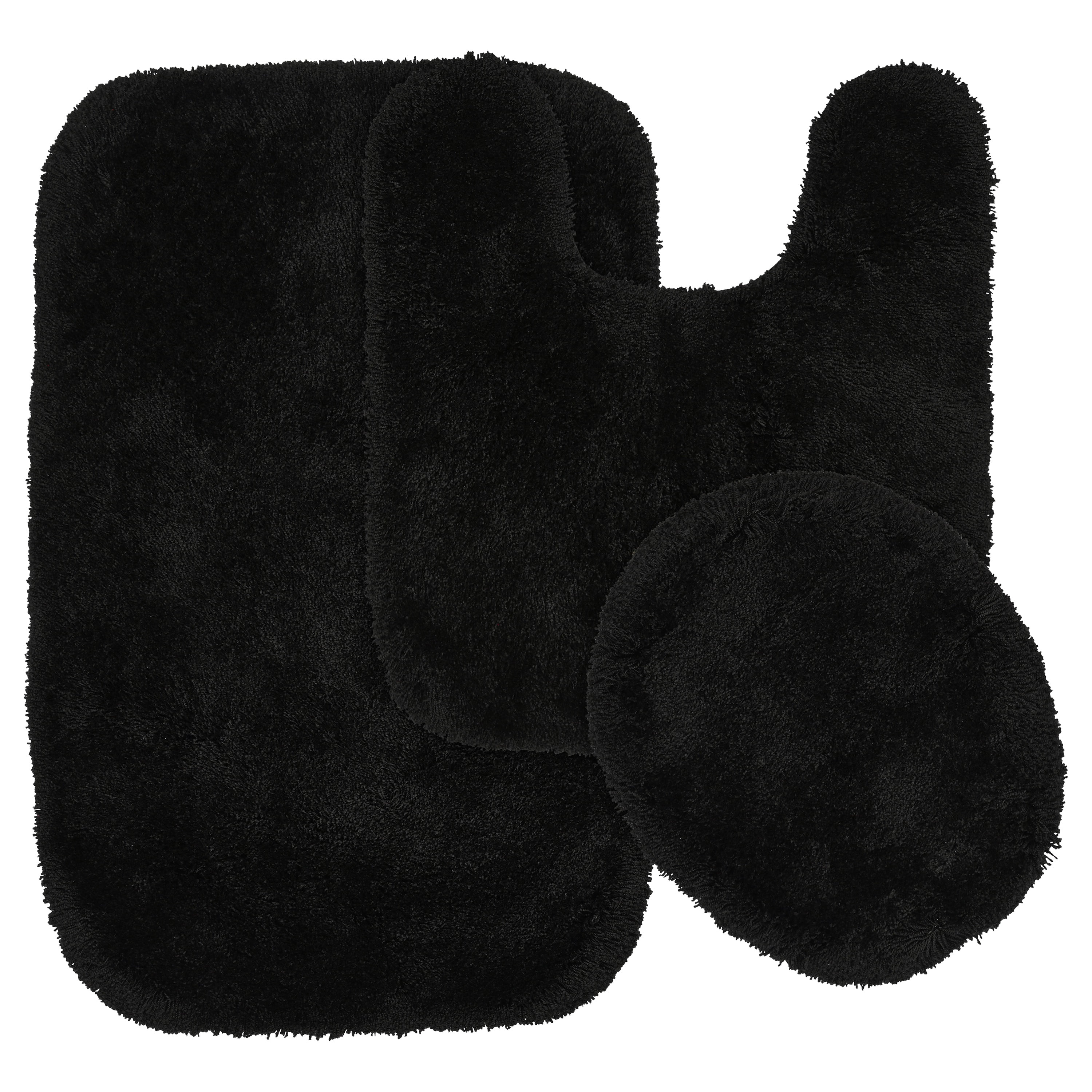 Garland Rug Luxury 3 Piece Black Bathroom Contour Shag Bath Rug Set ...