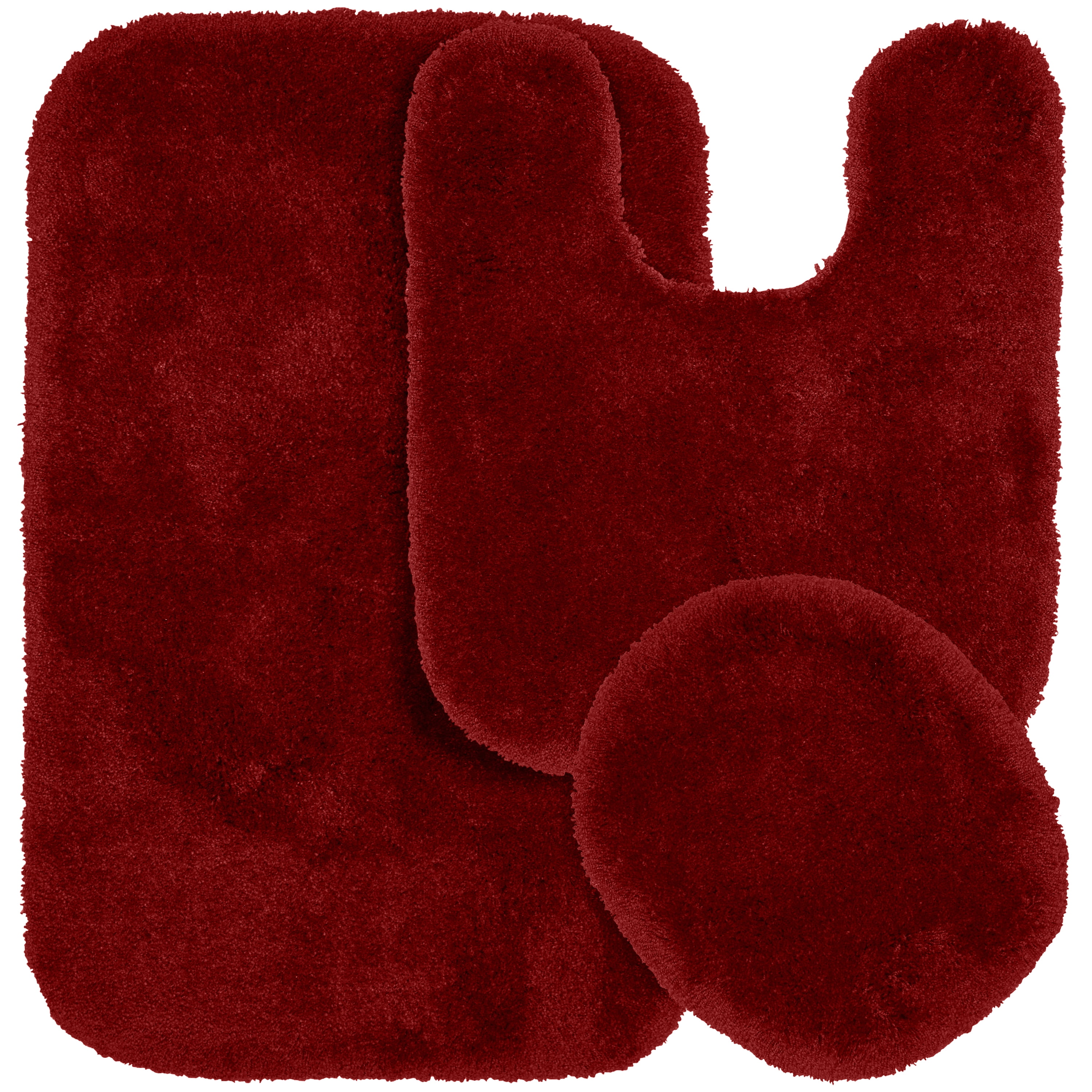 Red Ultra Plush Washable Nylon 3-Piece Bath Rug Set