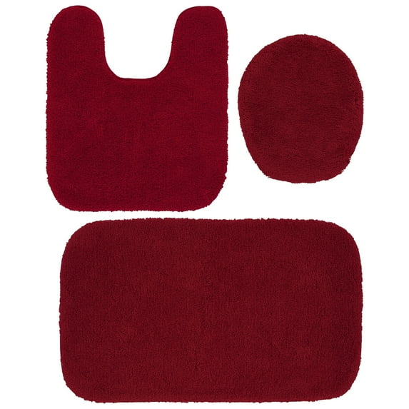 Garland Rug Finest Luxury Washable Bath Set, 3 Piece Set (21"x34" Bath Rug, Contour Rug, & Toilet Lid) Chili Red