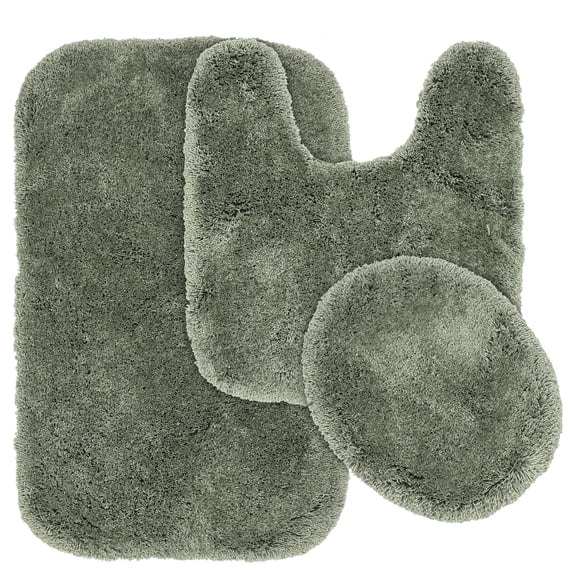 Garland Rug Finest Luxury Washable Bath Set, 3 Piece Set (21"x34" Bath Rug, Contour Rug, & Toilet Lid) Deep Fern