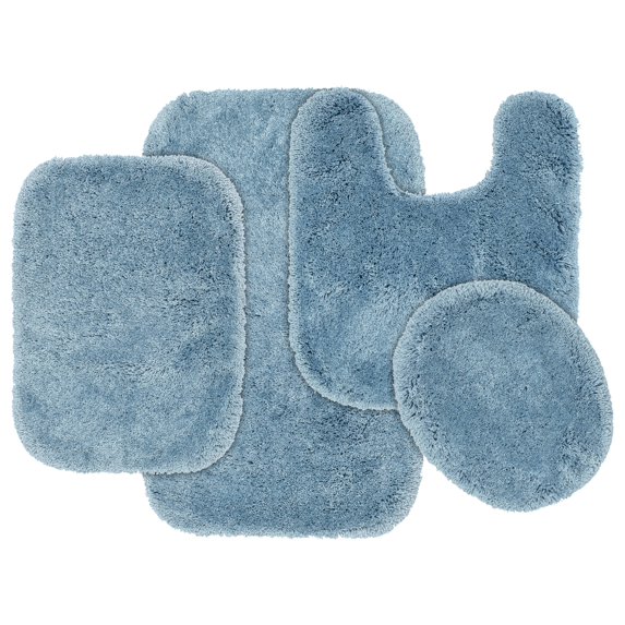 Garland Rug Finest Luxury Washable Bath Set, 4 Piece Set (2 Bath Rugs, Contour, & Lid) Basin Blue