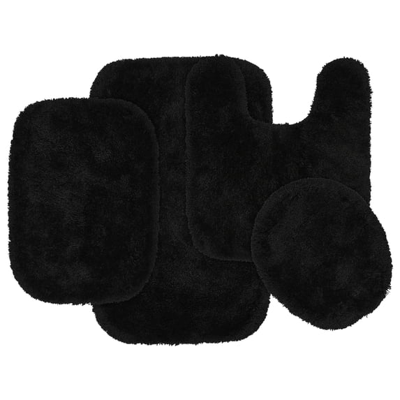 Garland Rug Finest Luxury Washable Bath Set, 4 Piece Set (2 Bath Rugs, Contour, & Lid) Black