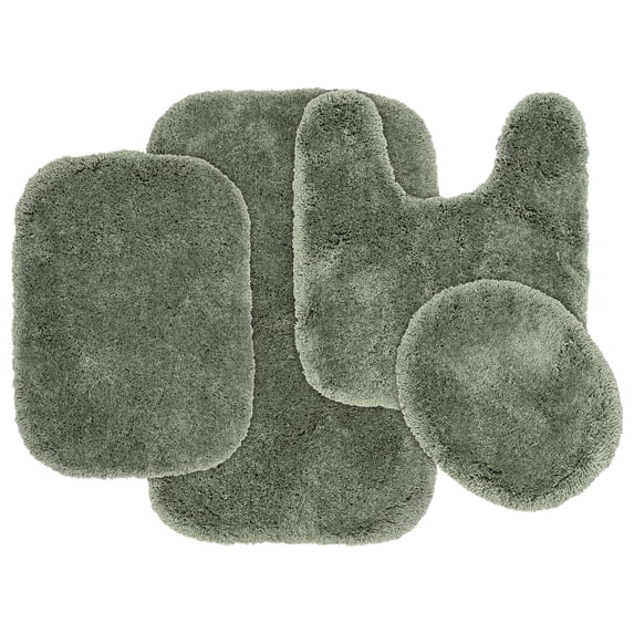 Garland Rug Finest Luxury Washable Bath Set, 4 Piece Set (2 Bath Rugs, Contour, & Lid) Deep Fern