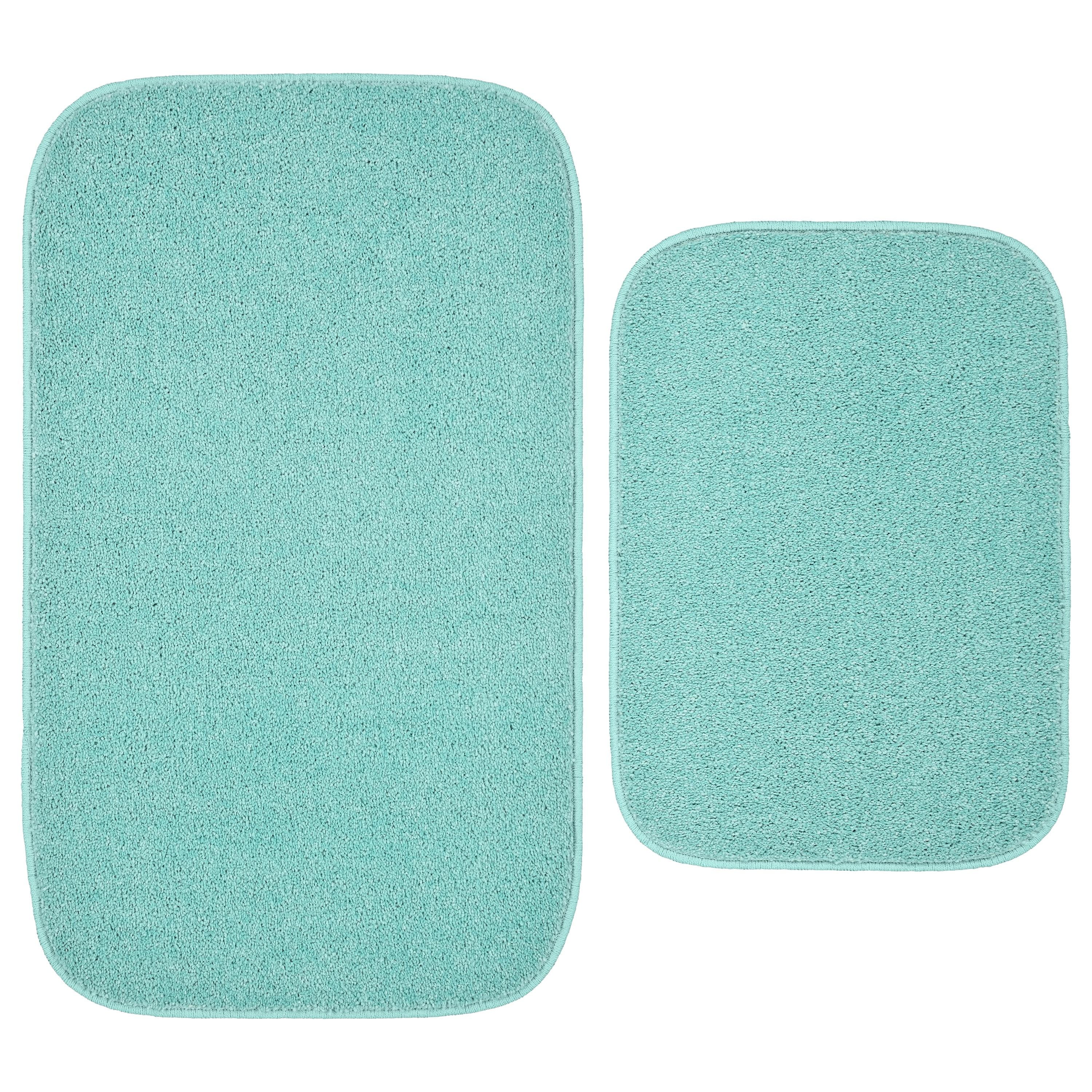 Sea Foam Green Plush Polypropylene 2-Piece Bath Rug Set