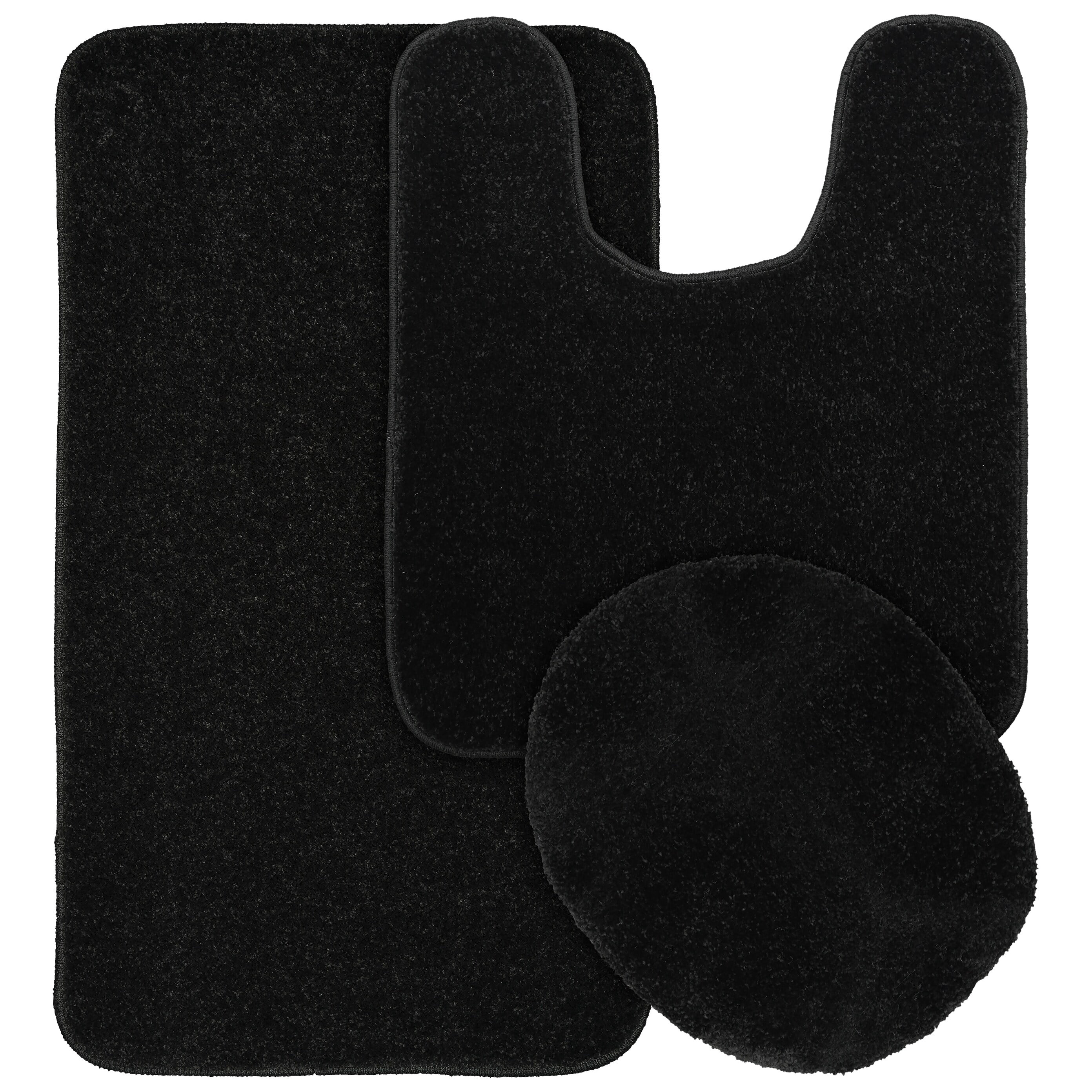 Garland Rug Gramercy Washable Bath Rug Set, 3 Piece (20"x34", Contour Rug, & Toilet Lid) Black ...