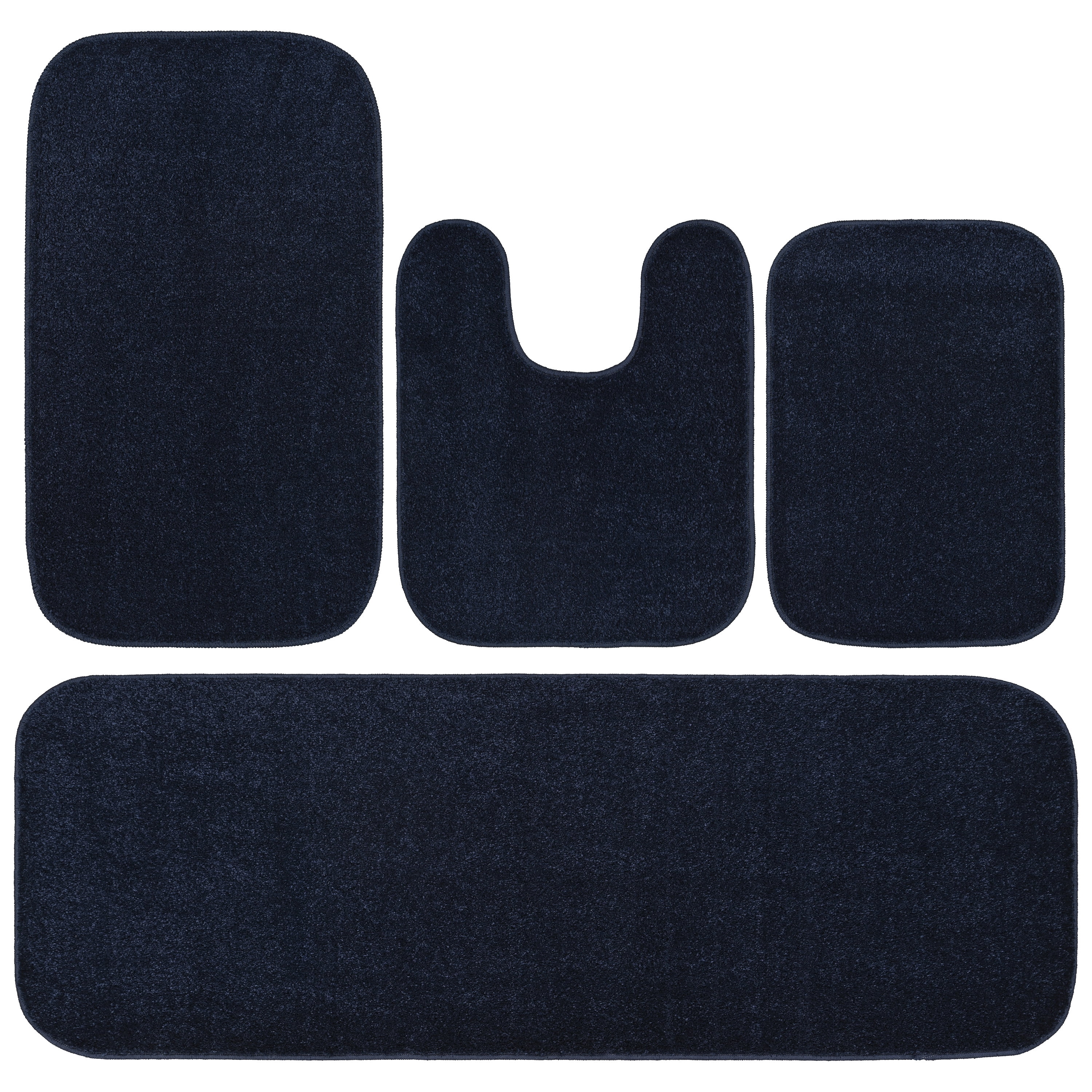 Navy Plush Polypropylene 4-Piece Bath Rug Set