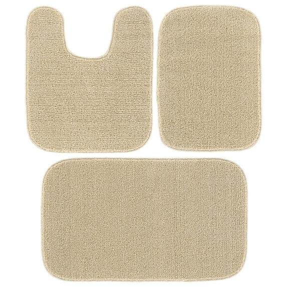 Garland Rug Gramercy Washable Bath Rug Set, 3-Piece (2 Bath Rugs, & Contour Rug) Champagne
