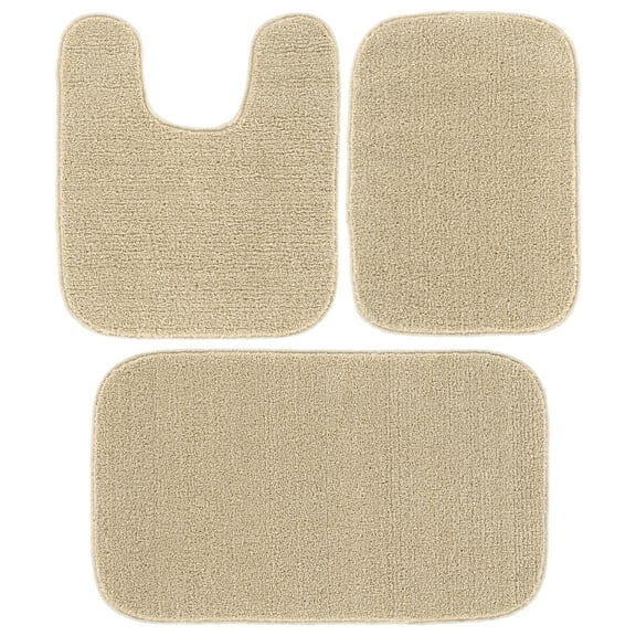 Garland Rug Gramercy Washable Bath Rug Set, 3-Piece (2 Bath Rugs, & Contour Rug) Champagne