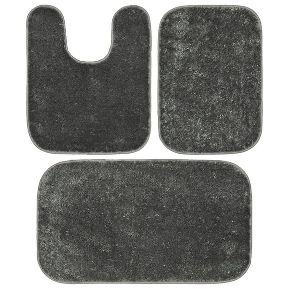 Garland Rug Gramercy Washable Bath Rug Set, 3-Piece (2 Bath Rugs, & Contour Rug) Cinder Gray