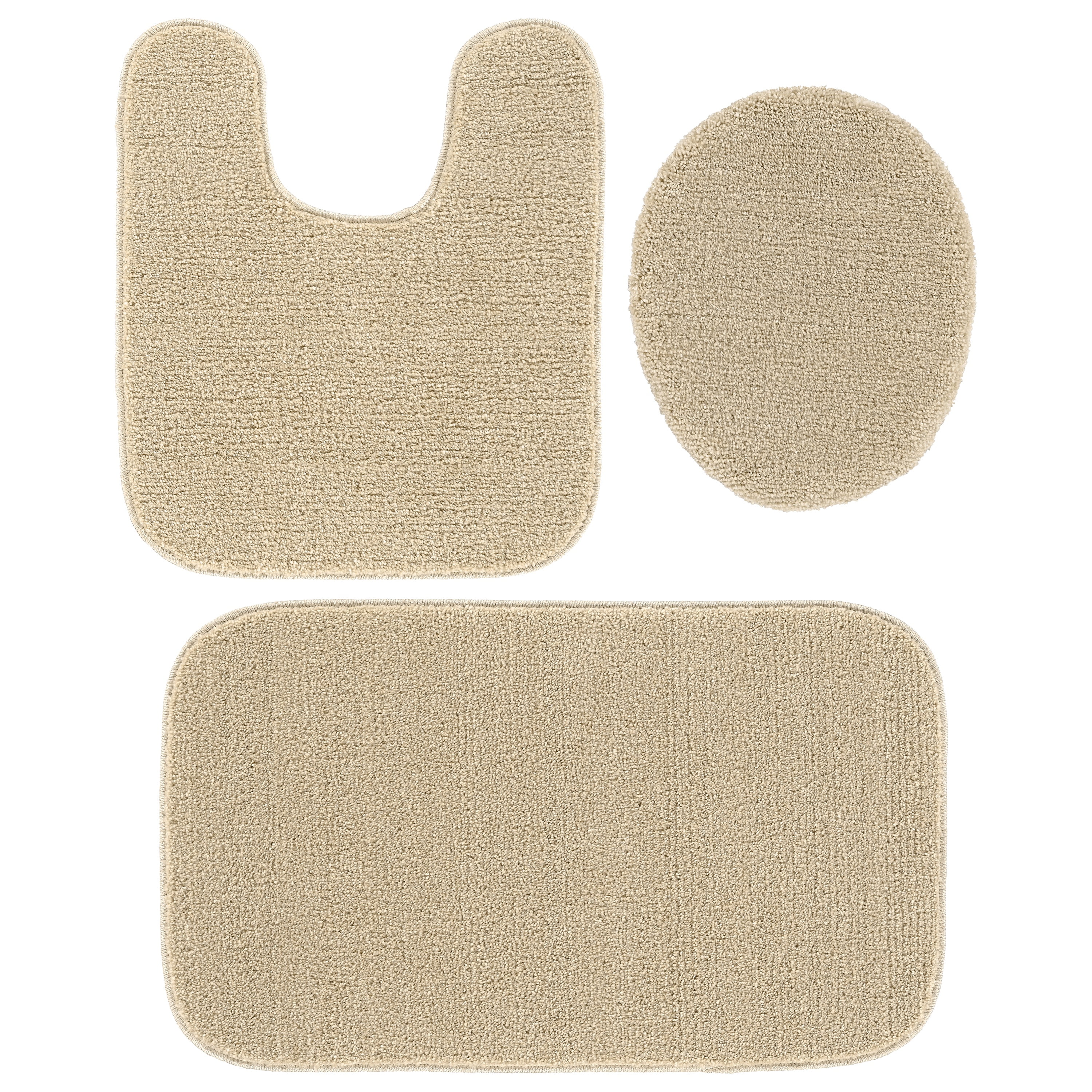 Garland Rug Gramercy Washable Bath Rug Set, 3 Piece (20"x34", Contour Rug, & Toilet Lid) Champagne