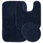 Garland Rug Gramercy Washable Bath Rug Set, 3 Piece (20"x34", Contour Rug, & Toilet Lid) Navy
